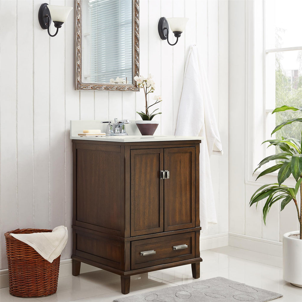 Otum Solid Wood 18-30 Inch Bathroom Vanity with Pre-Installed Oval Porcelain Sink
