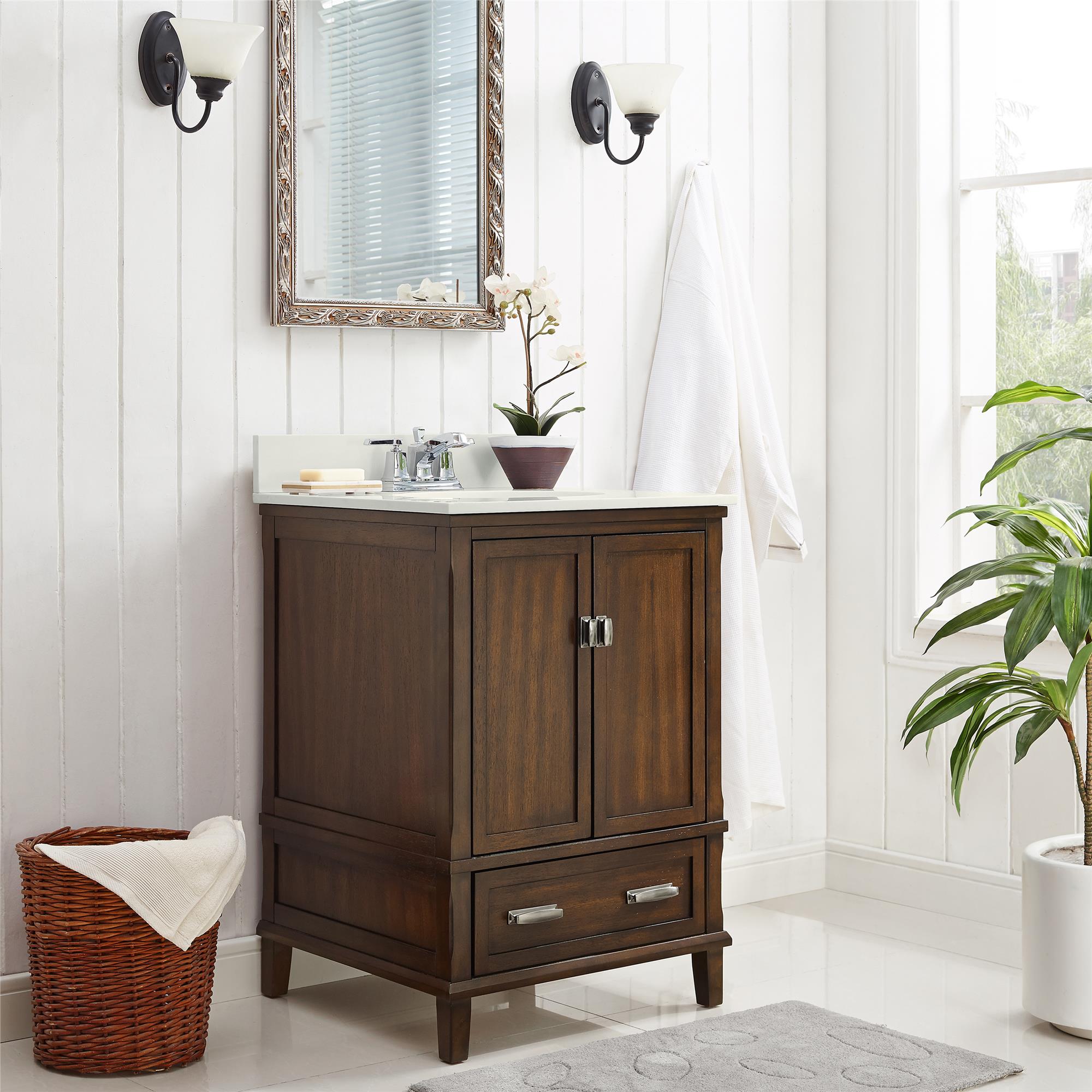 Otum Solid Wood 18-30 Inch Bathroom Vanity with Pre-Installed Oval Porcelain Sink