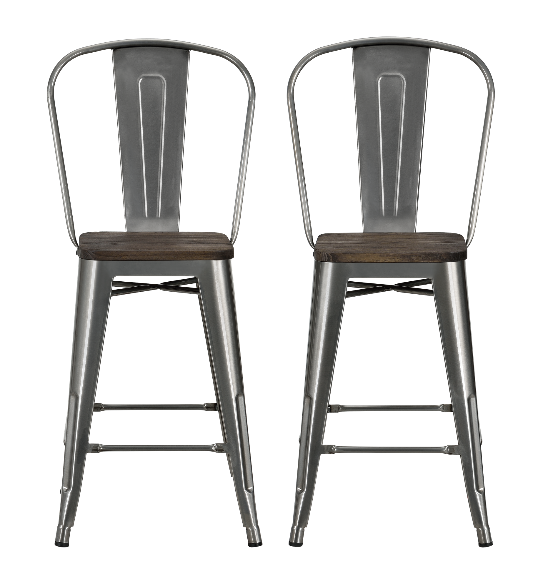 Luxor 24 Inch Metal Counter Height Bar Stool with Wood Seat, Set of 2