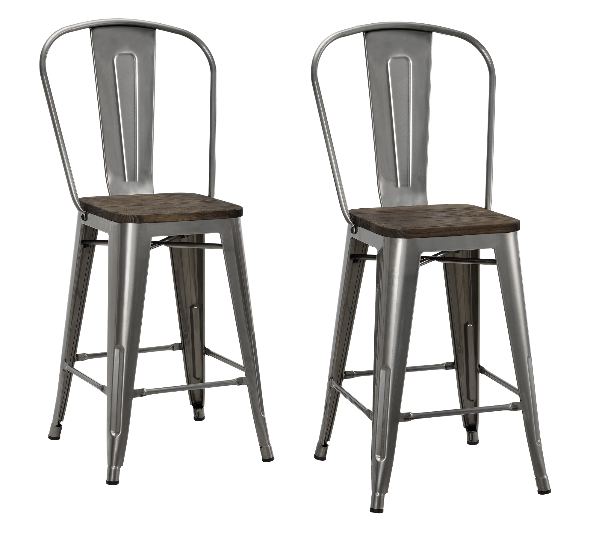 Luxor 24 Inch Metal Counter Height Bar Stool with Wood Seat, Set of 2