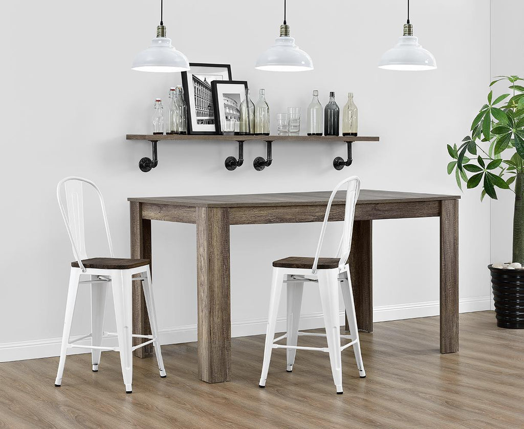 Luxor 24 Inch Metal Counter Height Bar Stool with Wood Seat, Set of 2