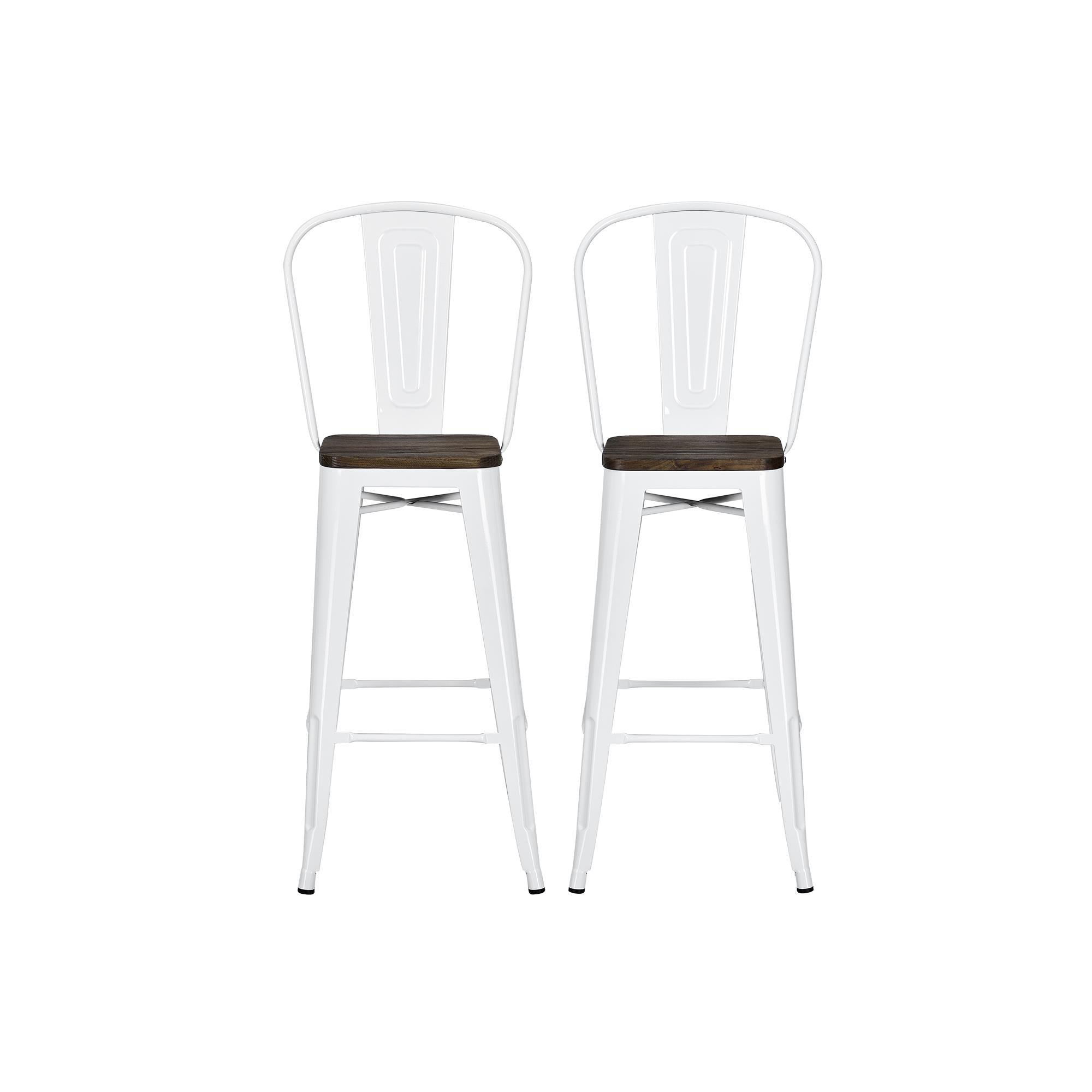 Luxor 24 Inch Metal Counter Height Bar Stool with Wood Seat, Set of 2
