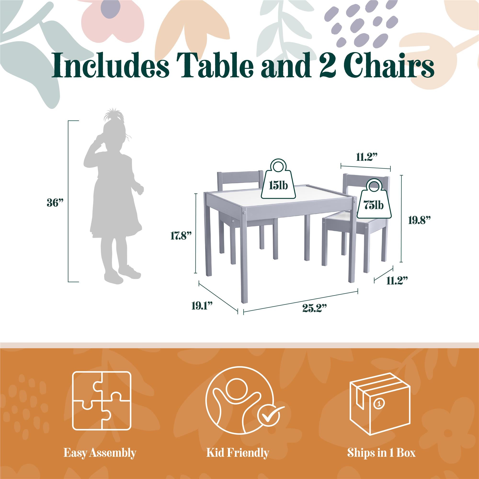 Hunter 3-Piece Kiddy Table and Chair Kids Set