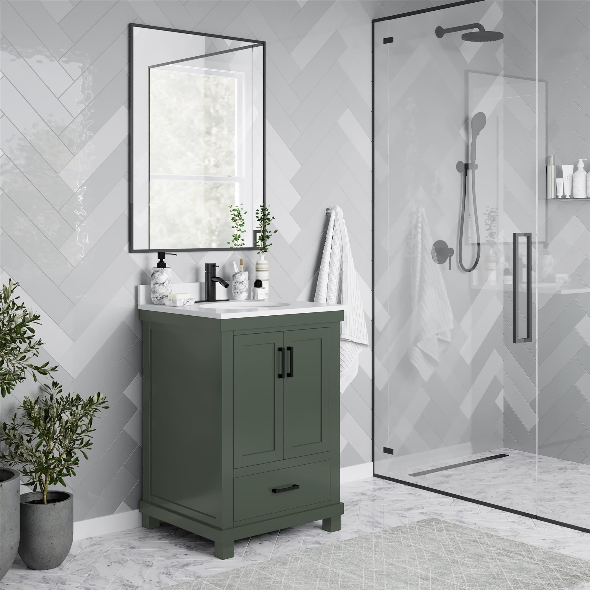 Sunnybrooke Solid Wood 24-30 Inch Bathroom Vanity with Pre-Installed Oval Porcelain Sink