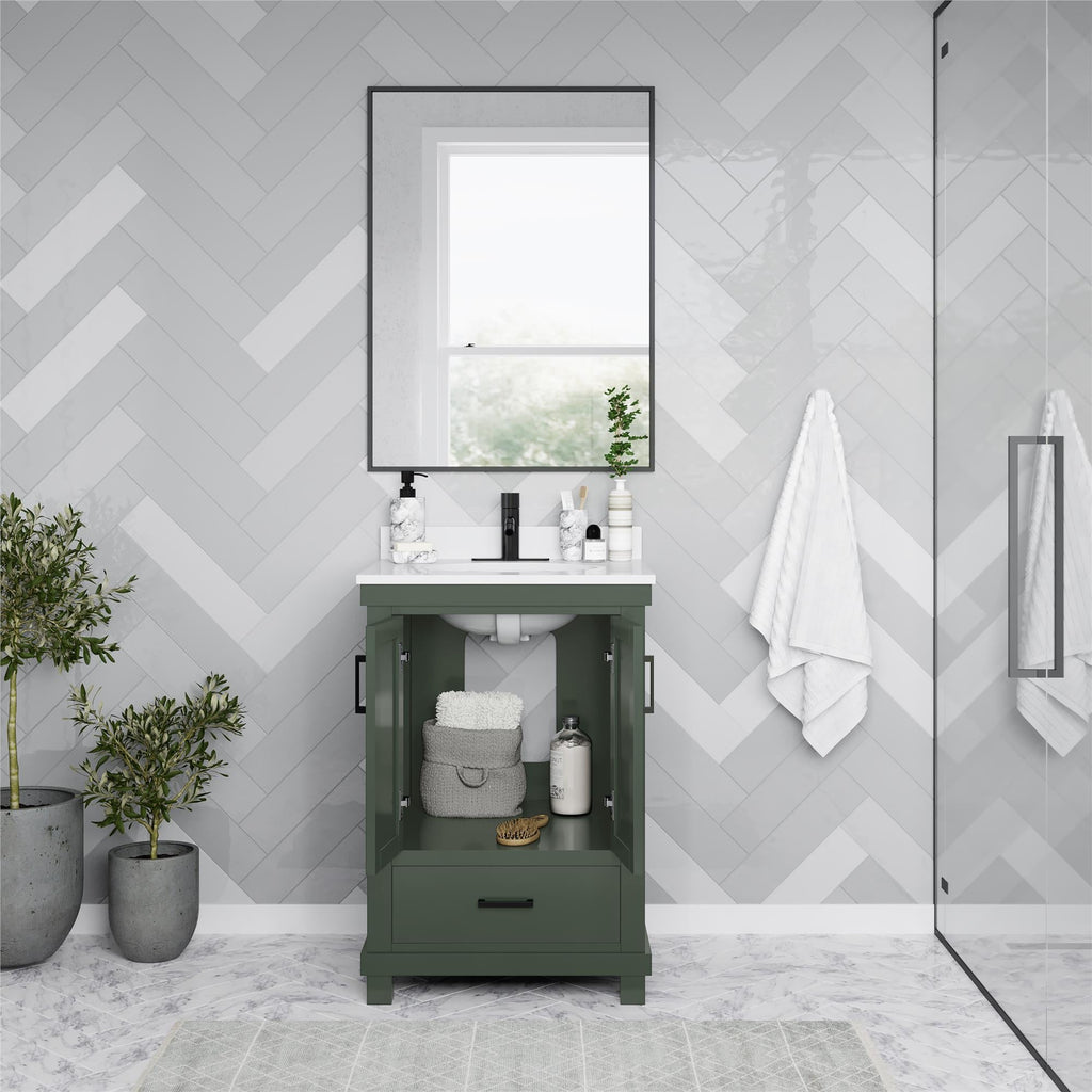 Sunnybrooke Solid Wood 24-30 Inch Bathroom Vanity with Pre-Installed Oval Porcelain Sink