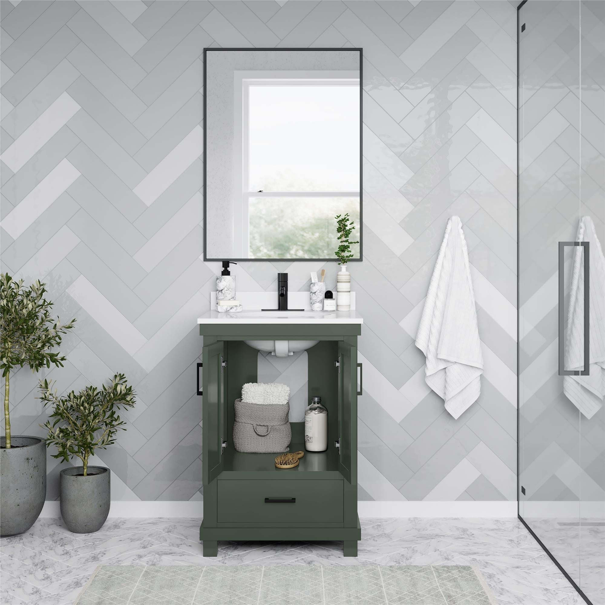 Sunnybrooke Solid Wood 24-30 Inch Bathroom Vanity with Pre-Installed Oval Porcelain Sink