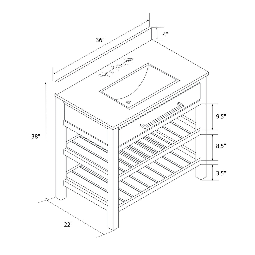 Camden Bathroom Vanity with Ceramic Sink and Metal Towel Rack