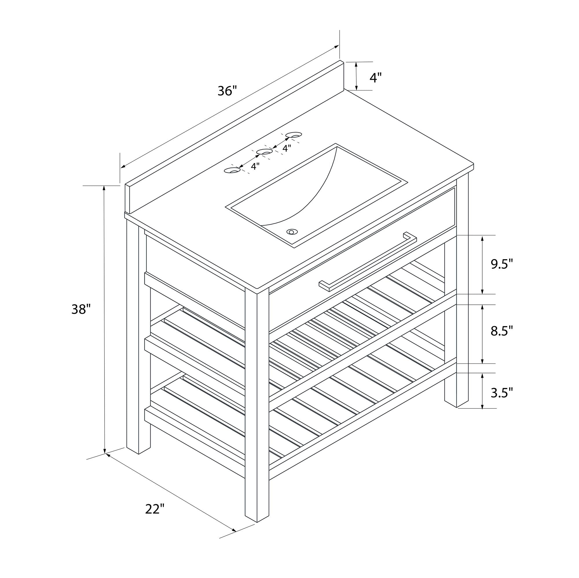 Camden Bathroom Vanity with Ceramic Sink and Metal Towel Rack