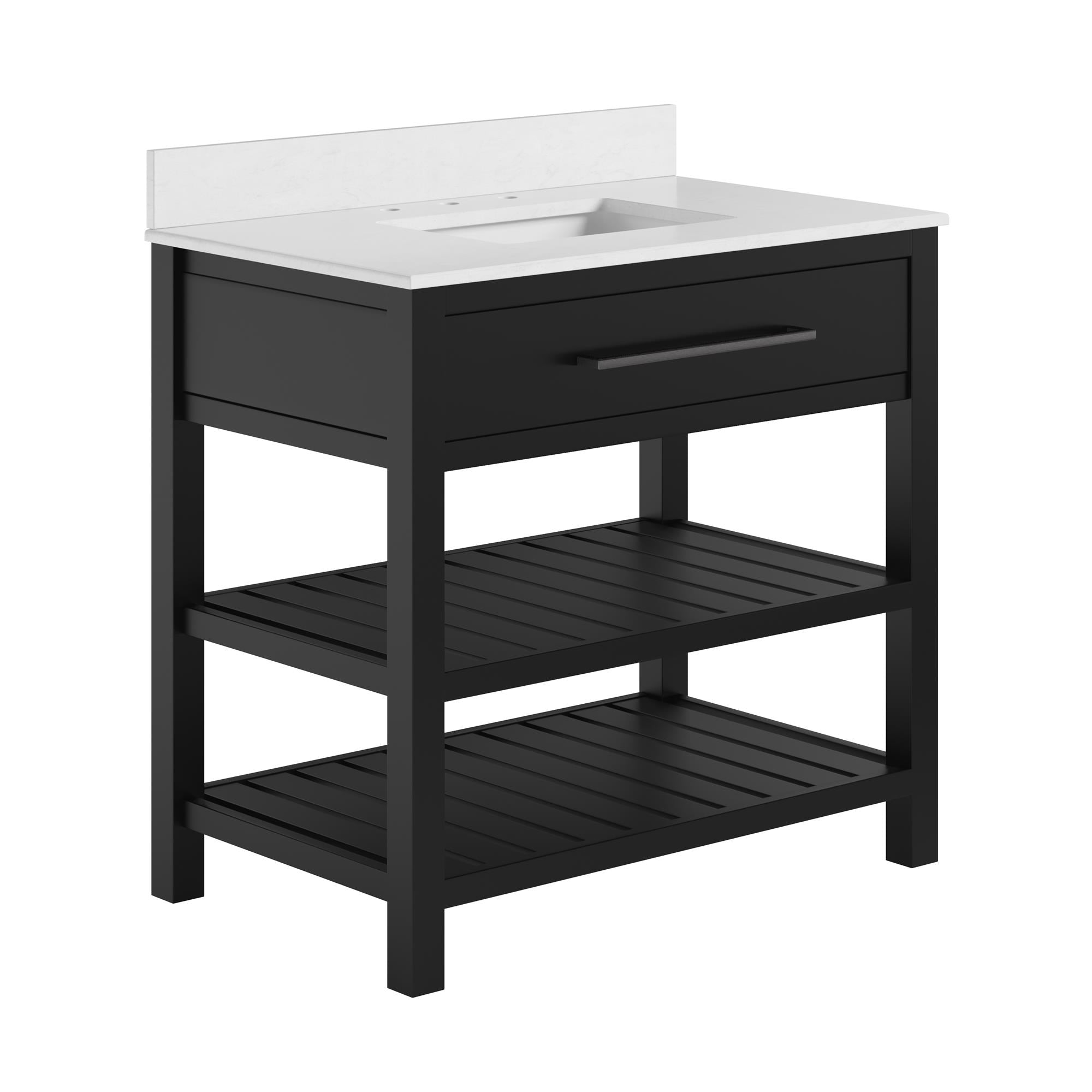 Camden Bathroom Vanity with Ceramic Sink and Metal Towel Rack