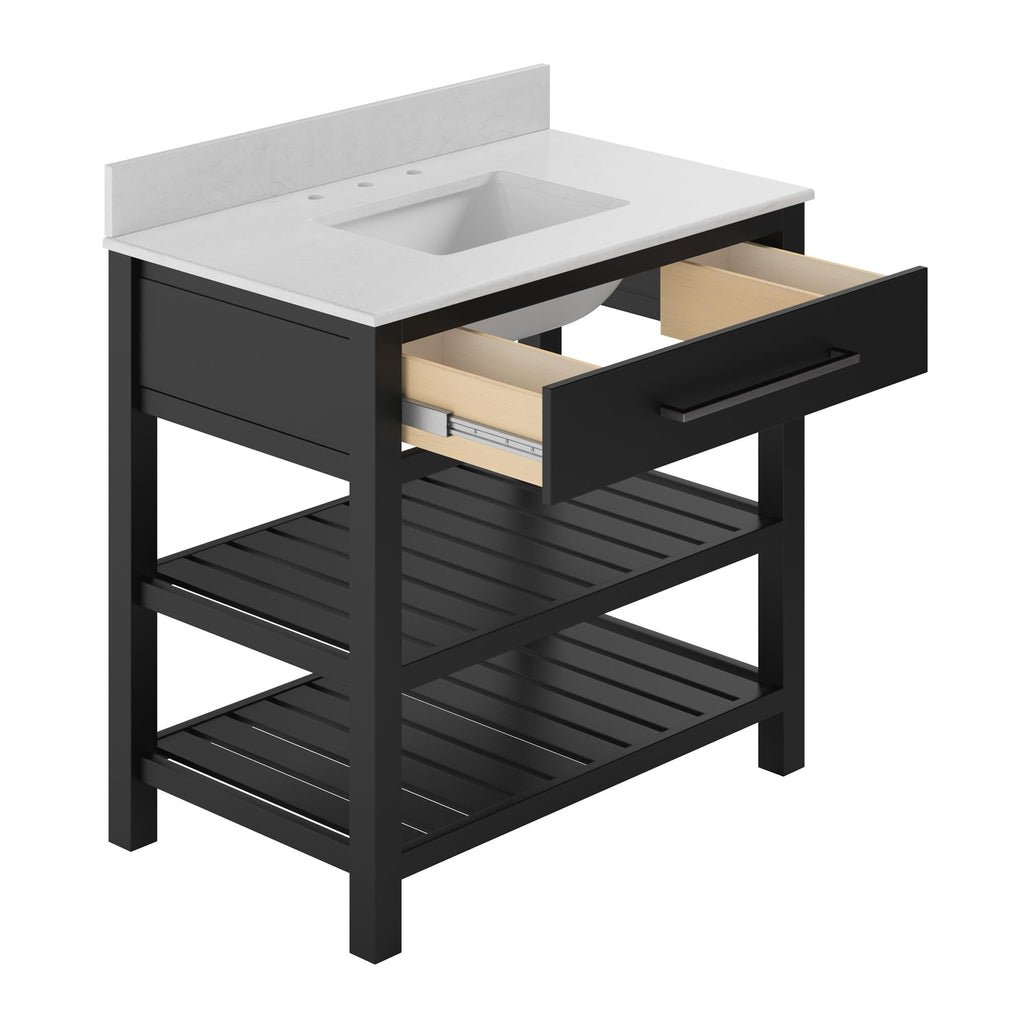 Camden Bathroom Vanity with Ceramic Sink and Metal Towel Rack