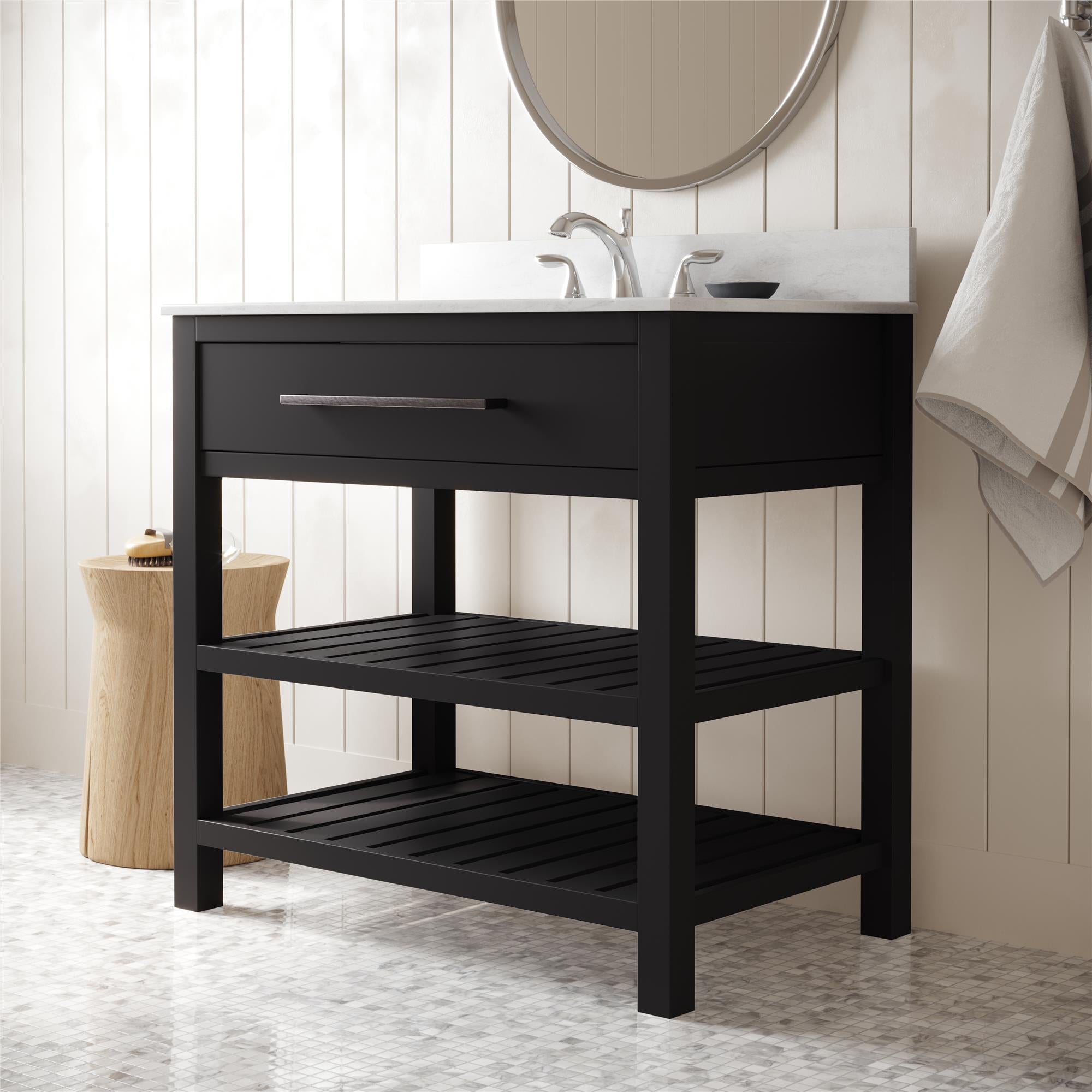 Camden Bathroom Vanity with Ceramic Sink and Metal Towel Rack
