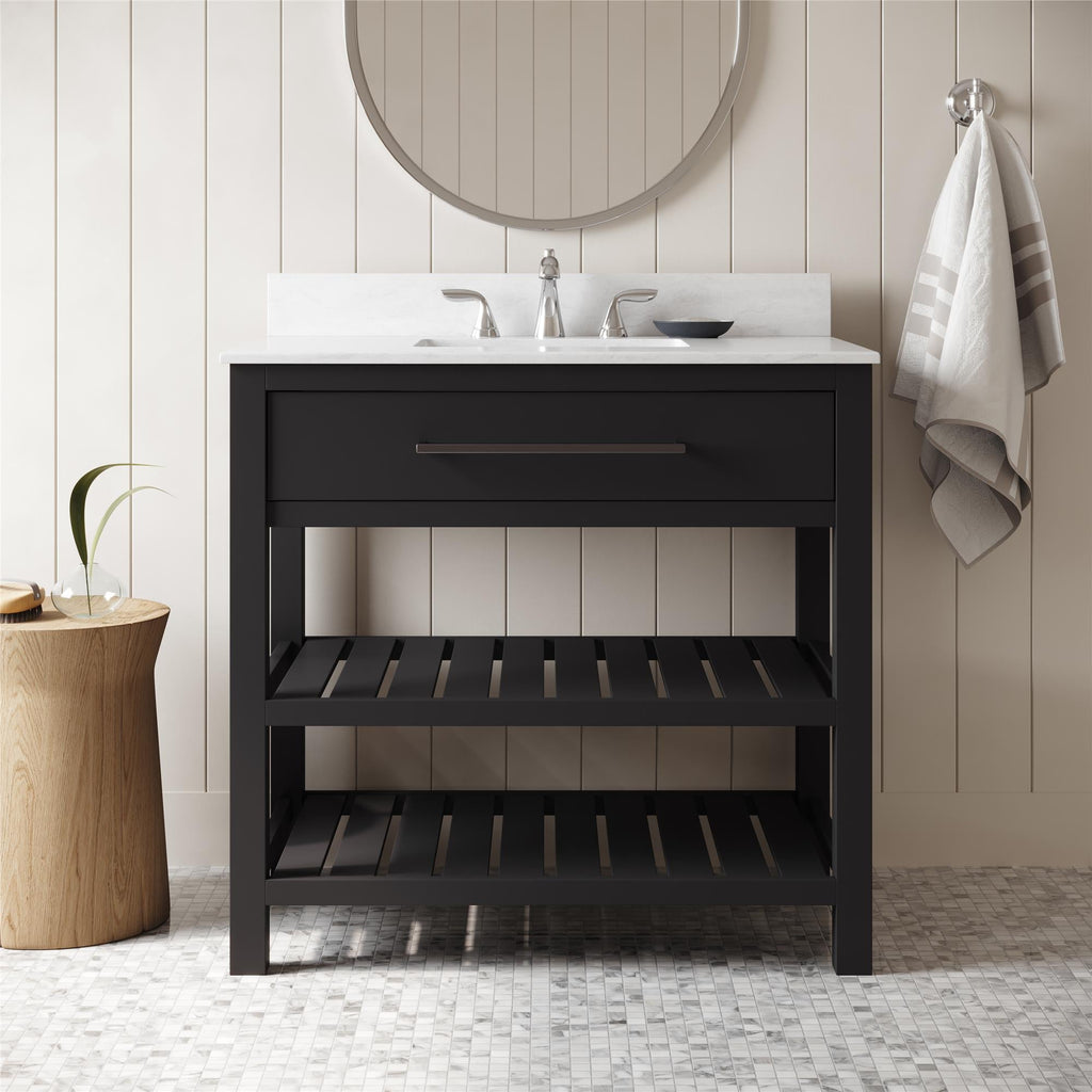 Camden Bathroom Vanity with Ceramic Sink and Metal Towel Rack