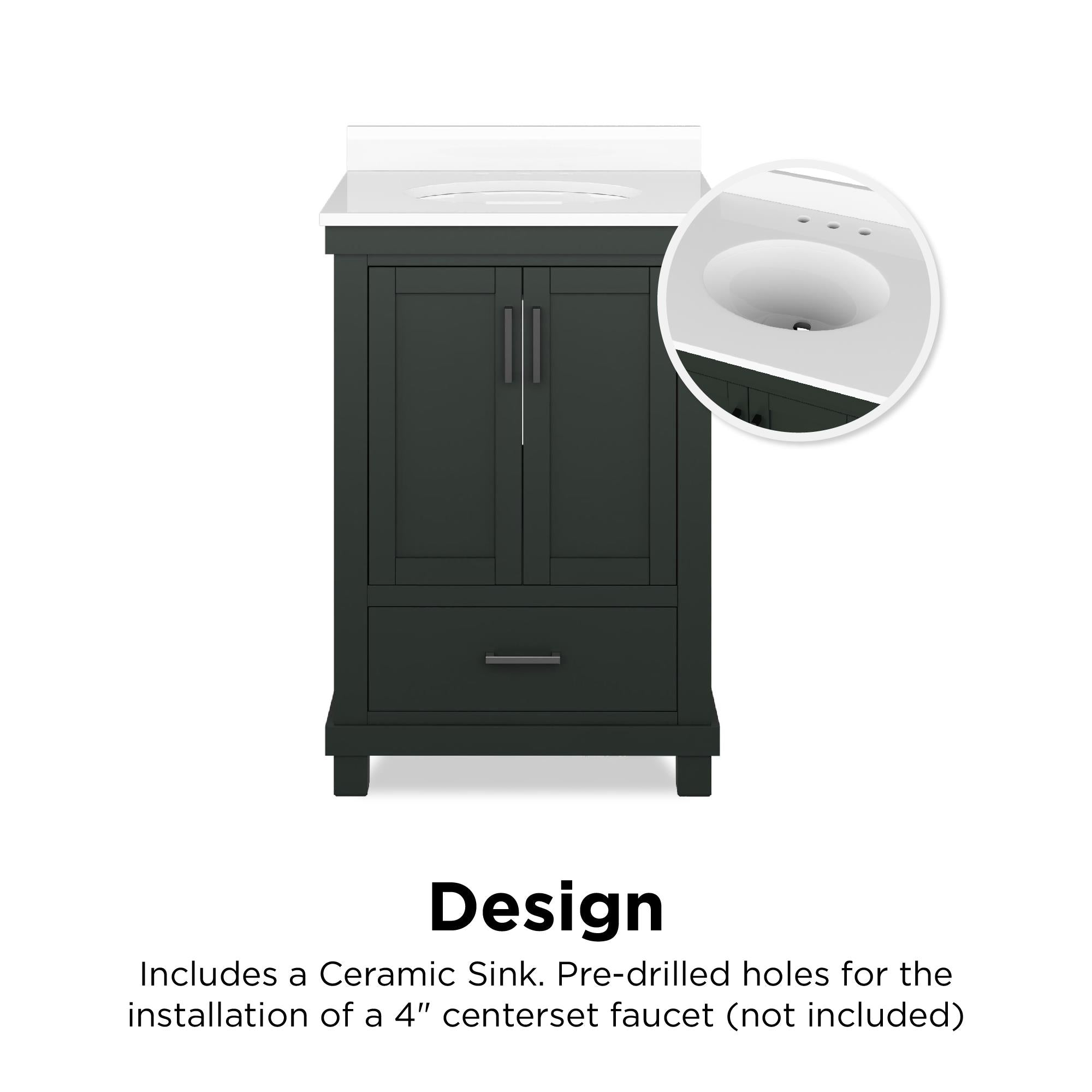 Sunnybrooke Solid Wood 24-30 Inch Bathroom Vanity with Pre-Installed Oval Porcelain Sink