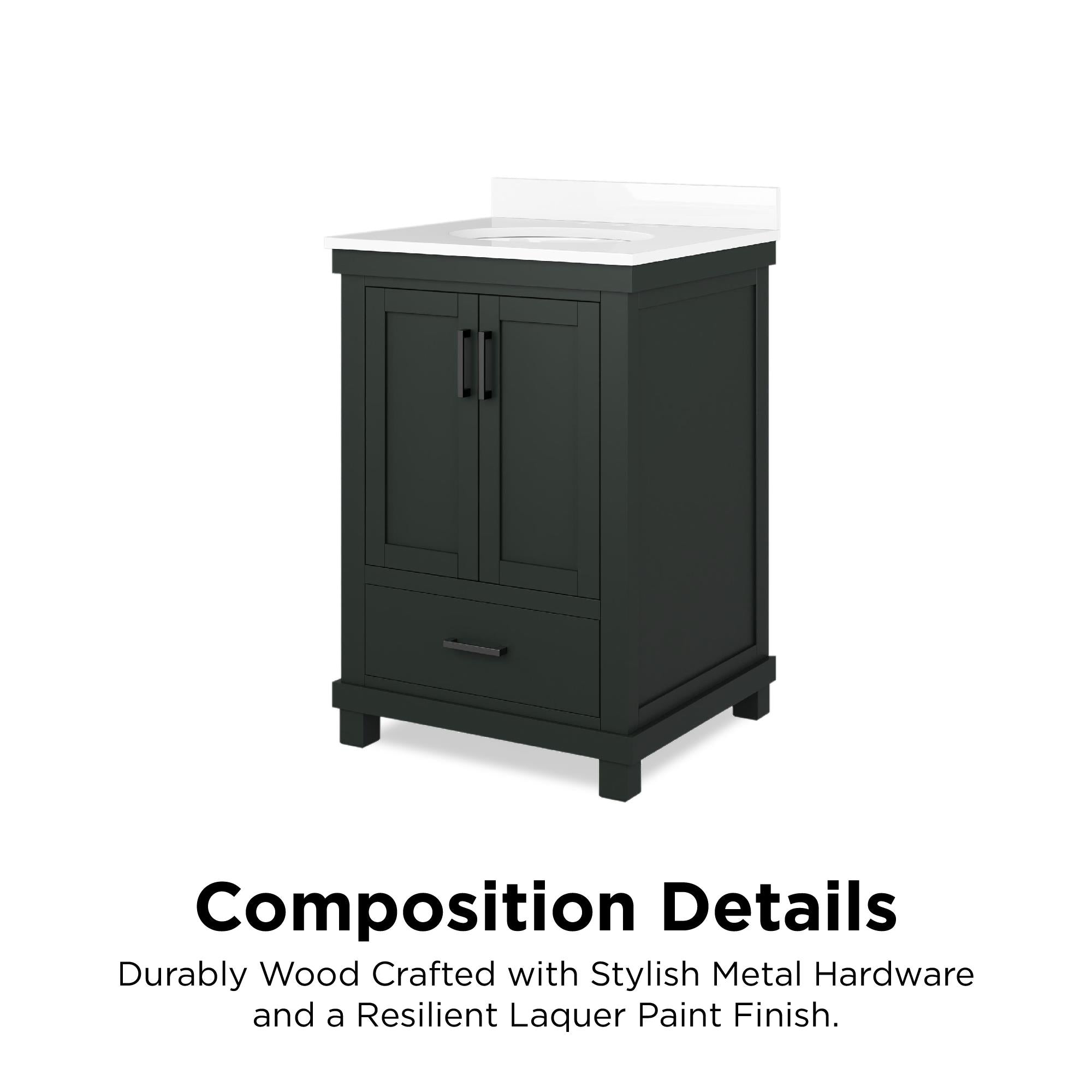Sunnybrooke Solid Wood 24-30 Inch Bathroom Vanity with Pre-Installed Oval Porcelain Sink