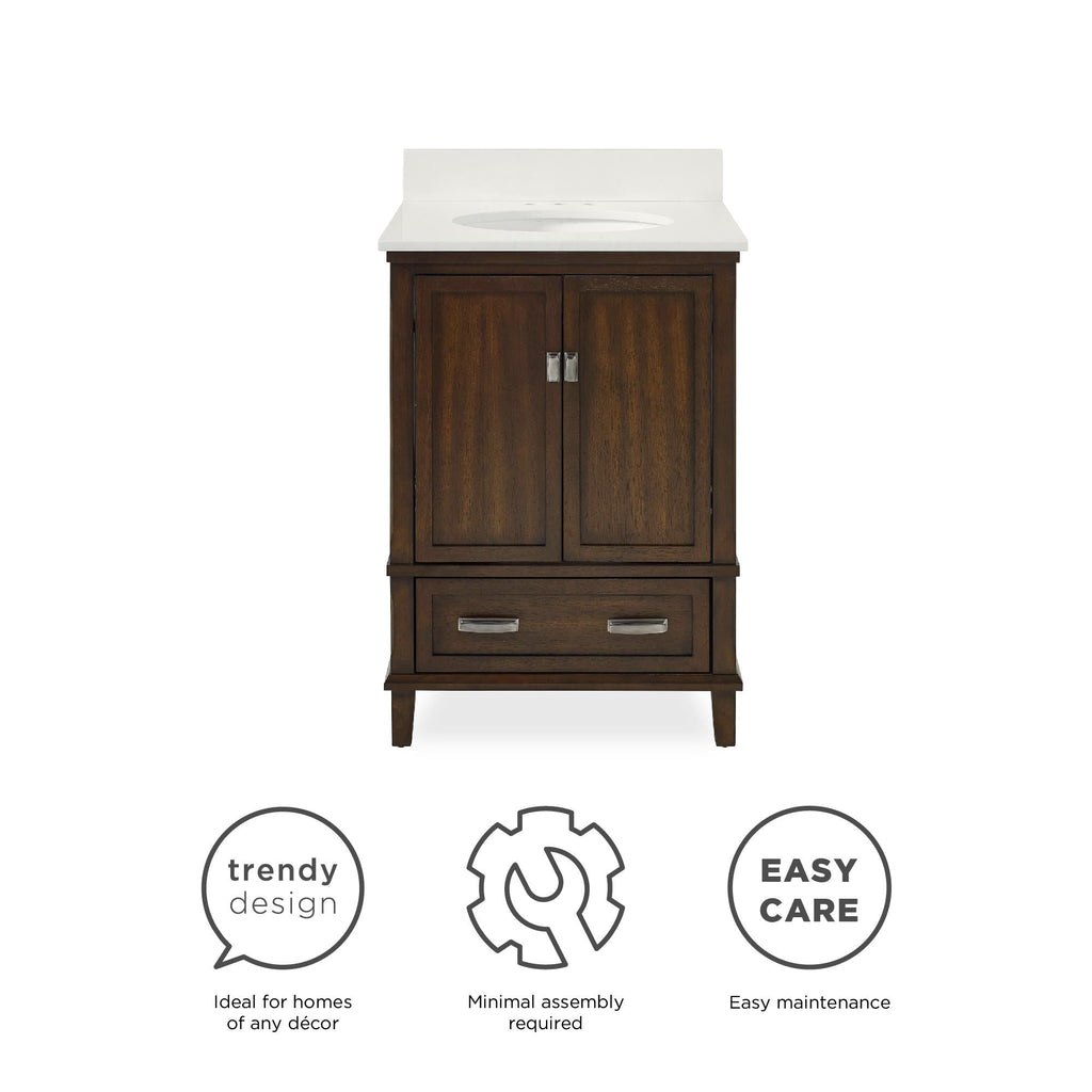 Otum Solid Wood 18-30 Inch Bathroom Vanity with Pre-Installed Oval Porcelain Sink