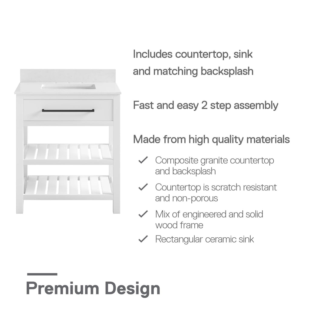 Camden Bathroom Vanity with Ceramic Sink and Metal Towel Rack