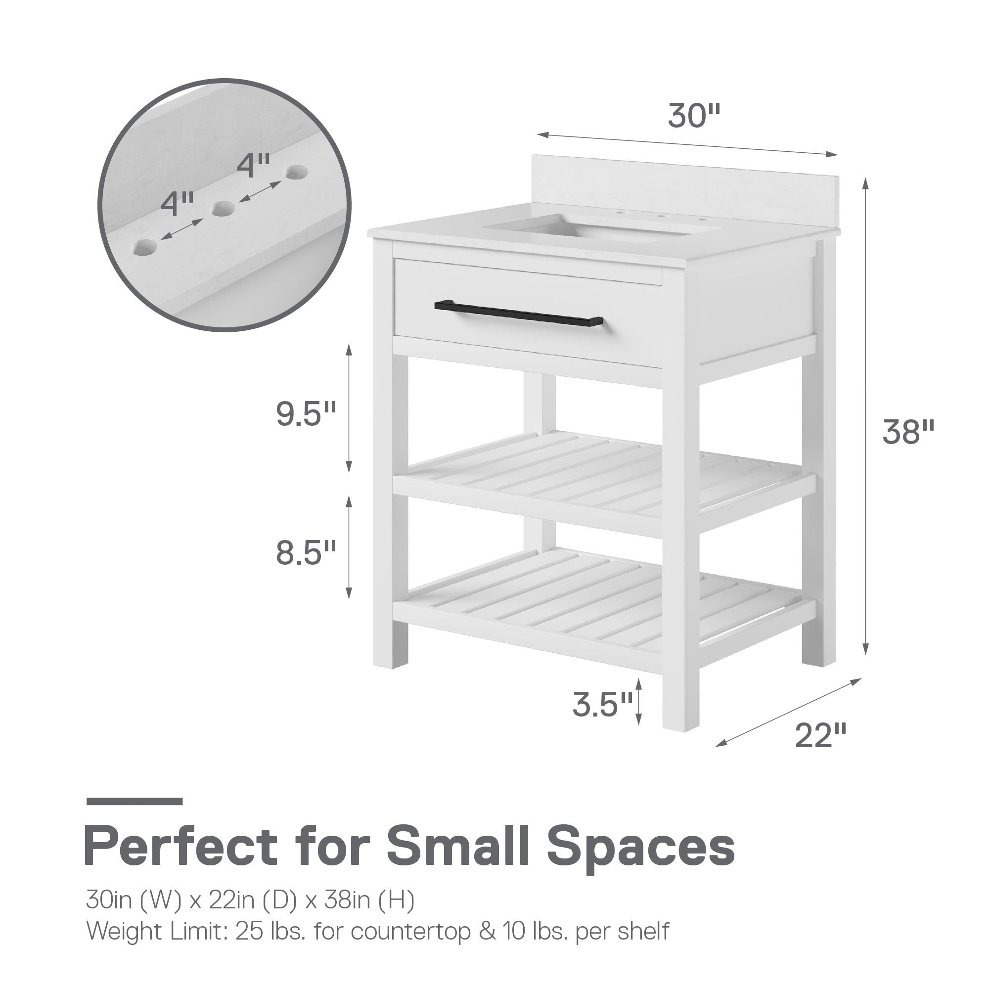 Camden Bathroom Vanity with Ceramic Sink and Metal Towel Rack