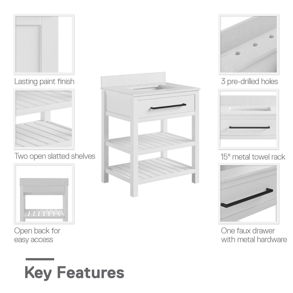 Camden Bathroom Vanity with Ceramic Sink and Metal Towel Rack