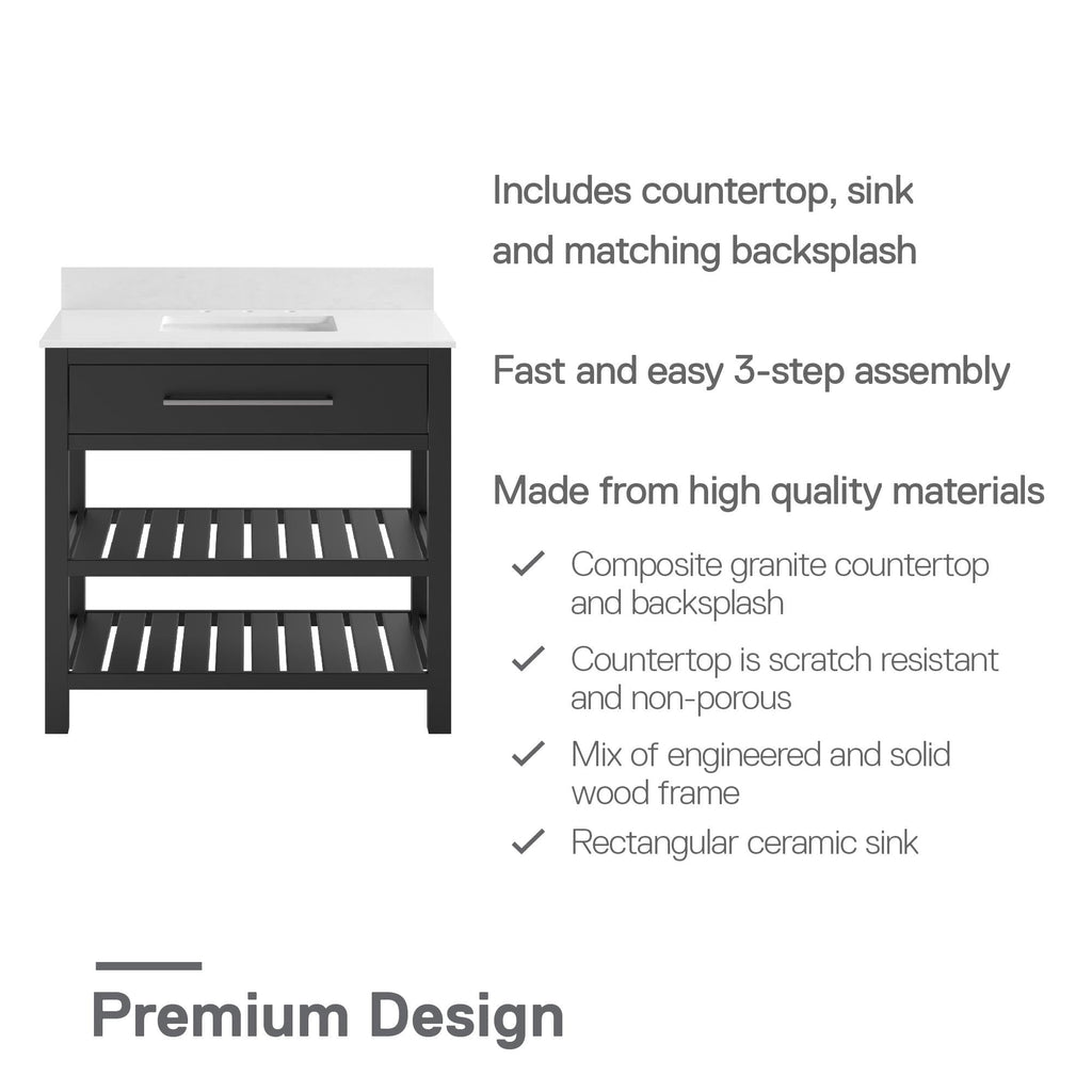 Camden Bathroom Vanity with Ceramic Sink and Metal Towel Rack