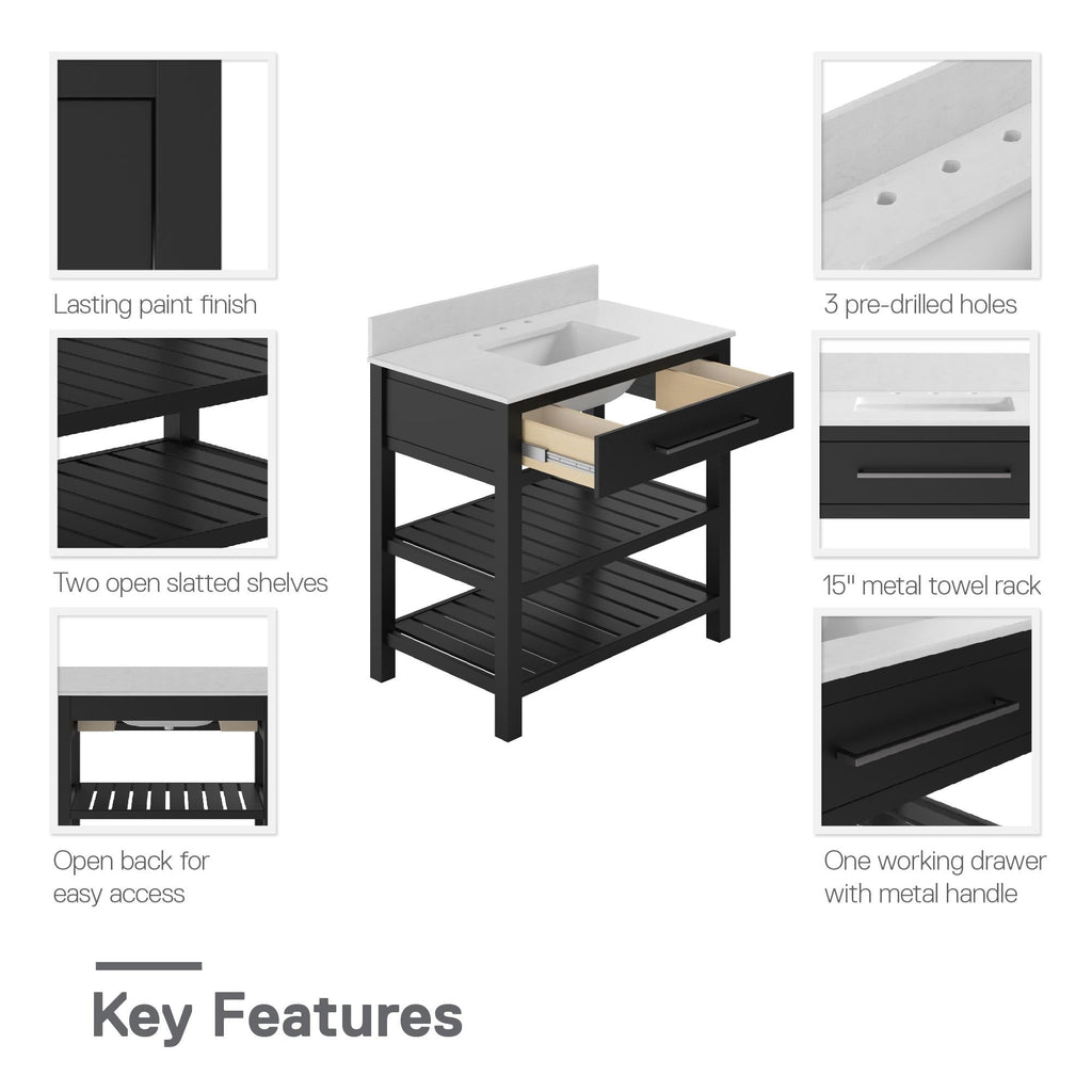 Camden Bathroom Vanity with Ceramic Sink and Metal Towel Rack