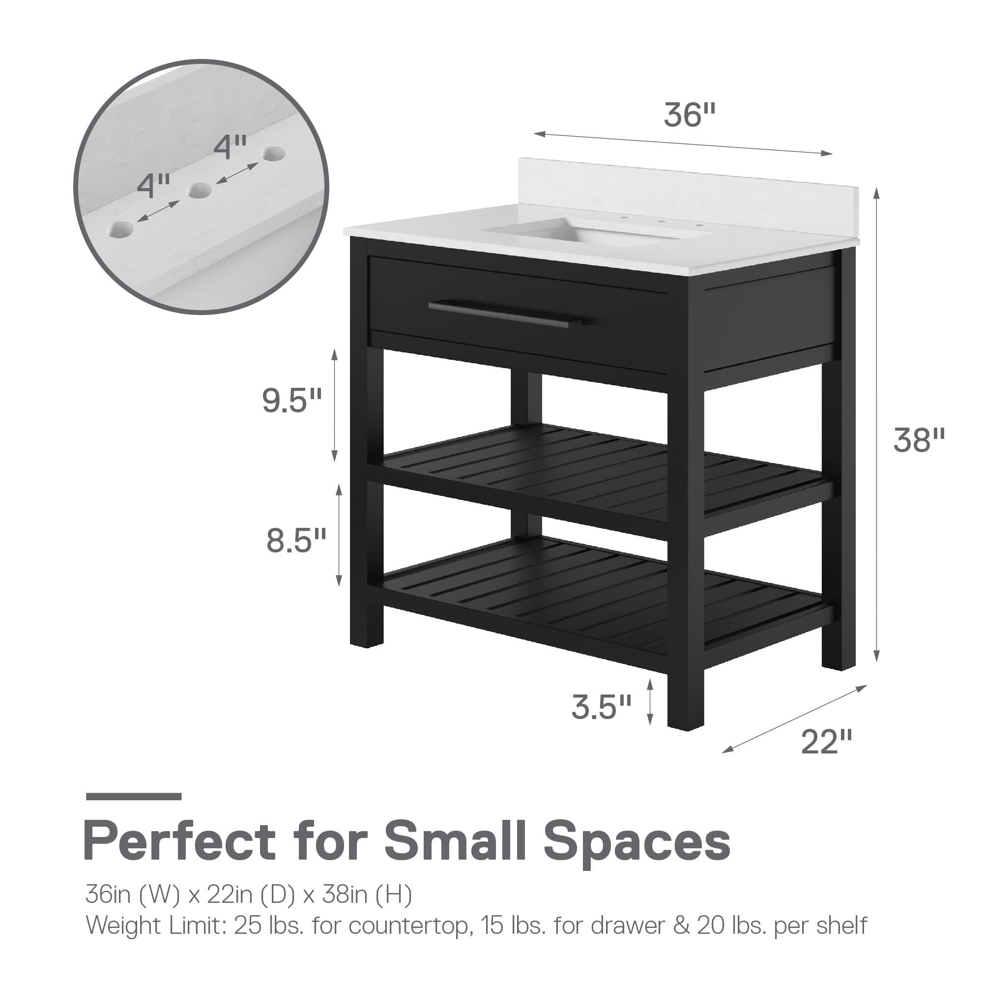 Camden Bathroom Vanity with Ceramic Sink and Metal Towel Rack