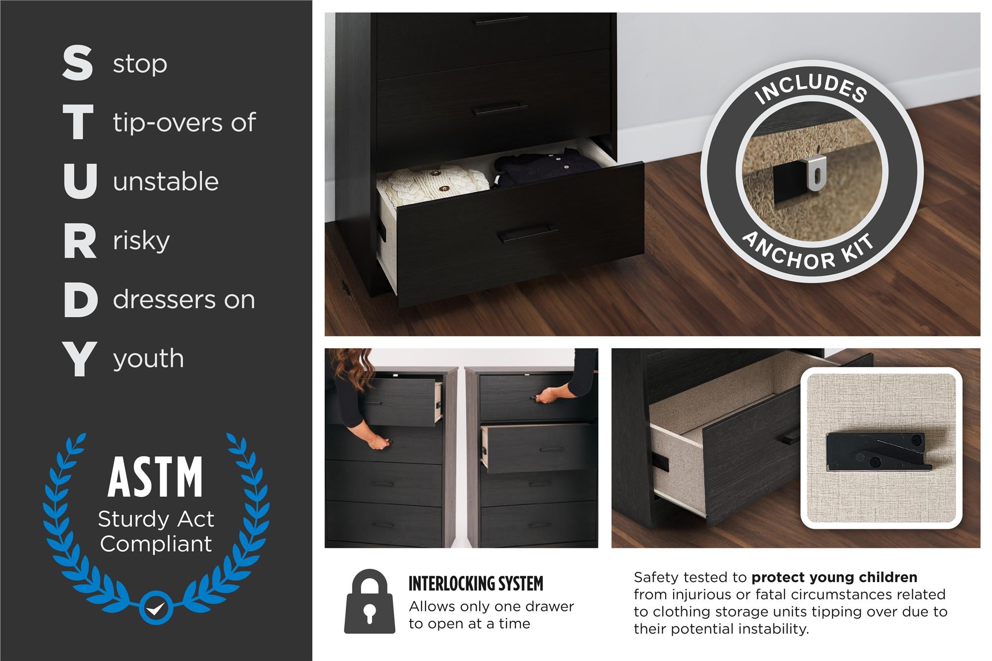 Easy Build Pearce Wide 6 Drawer Dresser with Interlocking SwitchLock™ System