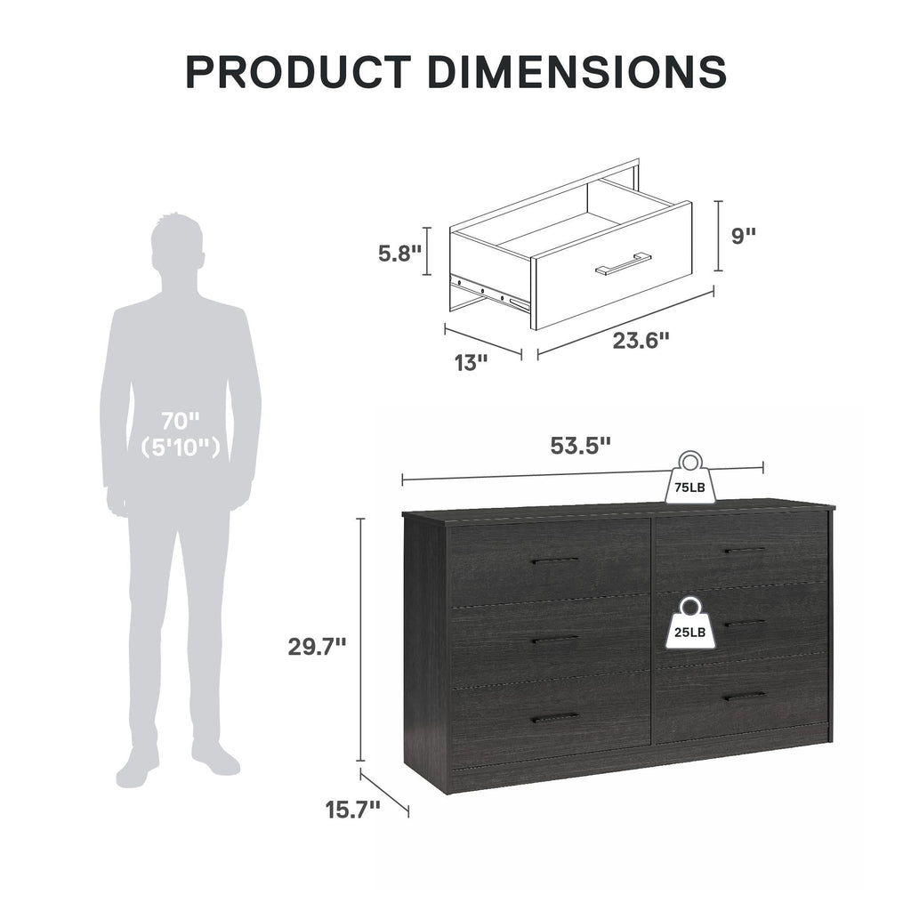 Easy Build Pearce Wide 6 Drawer Dresser with Interlocking SwitchLock™ System