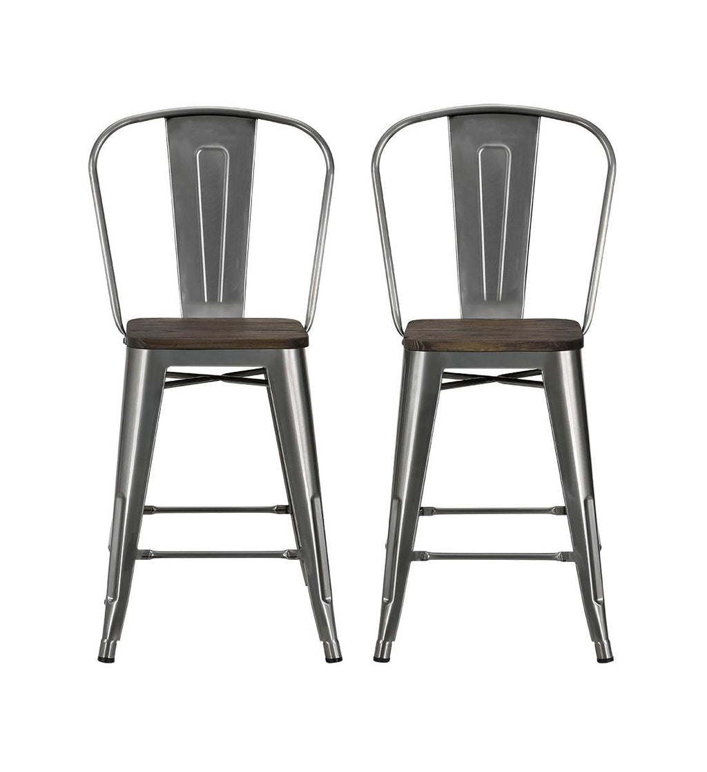 Luxor 24 Inch Metal Counter Height Bar Stool with Wood Seat, Set of 2