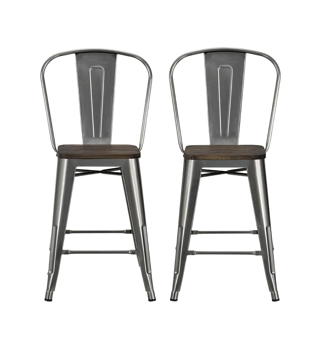 Luxor 24 Inch Metal Counter Height Bar Stool with Wood Seat, Set of 2