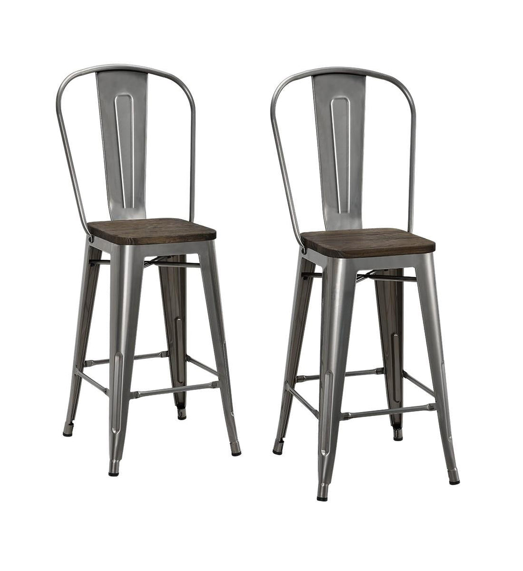Luxor 24 Inch Metal Counter Height Bar Stool with Wood Seat, Set of 2