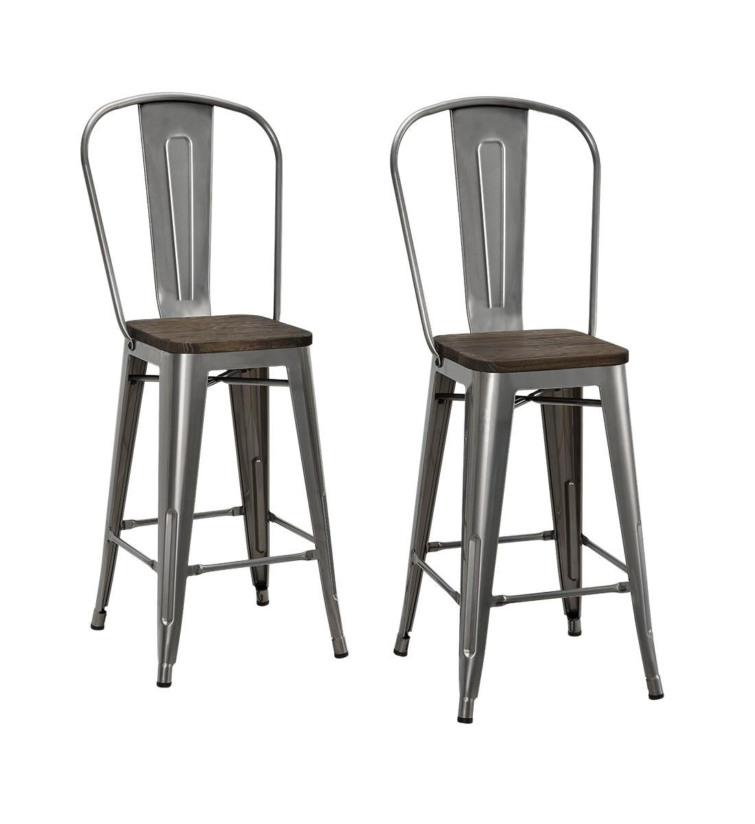 Luxor 24 Inch Metal Counter Height Bar Stool with Wood Seat, Set of 2