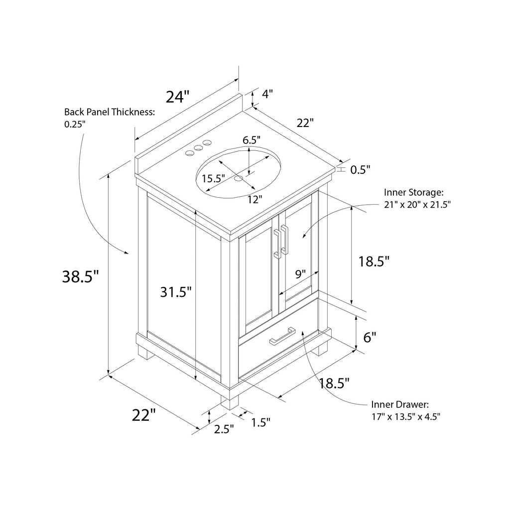 Sunnybrooke Solid Wood 24-30 Inch Bathroom Vanity with Pre-Installed Oval Porcelain Sink