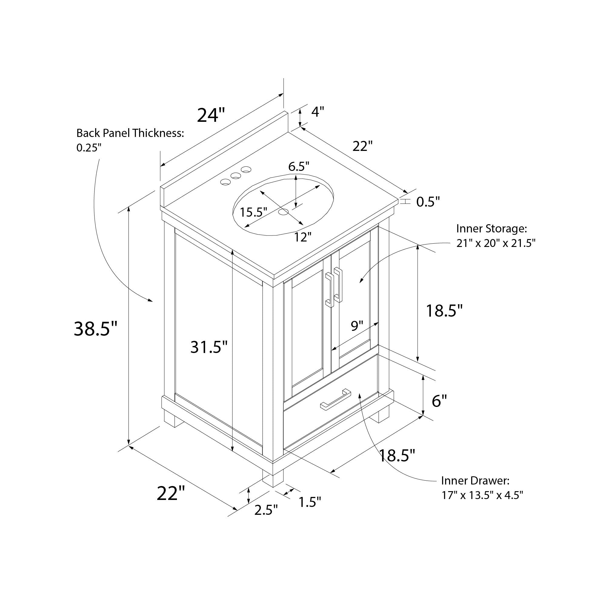 Sunnybrooke Solid Wood 24-30 Inch Bathroom Vanity with Pre-Installed Oval Porcelain Sink