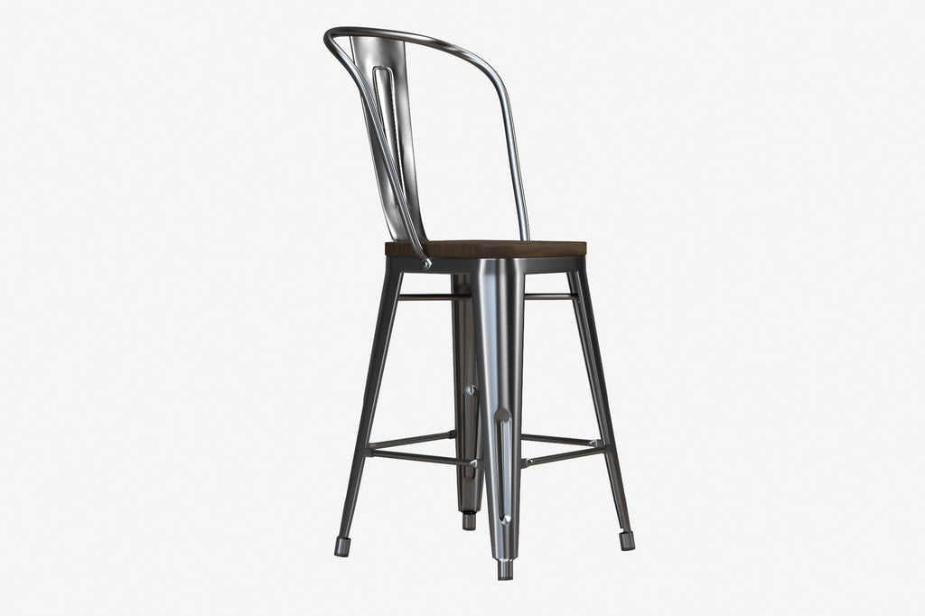 Luxor 24 Inch Metal Counter Height Bar Stool with Wood Seat, Set of 2