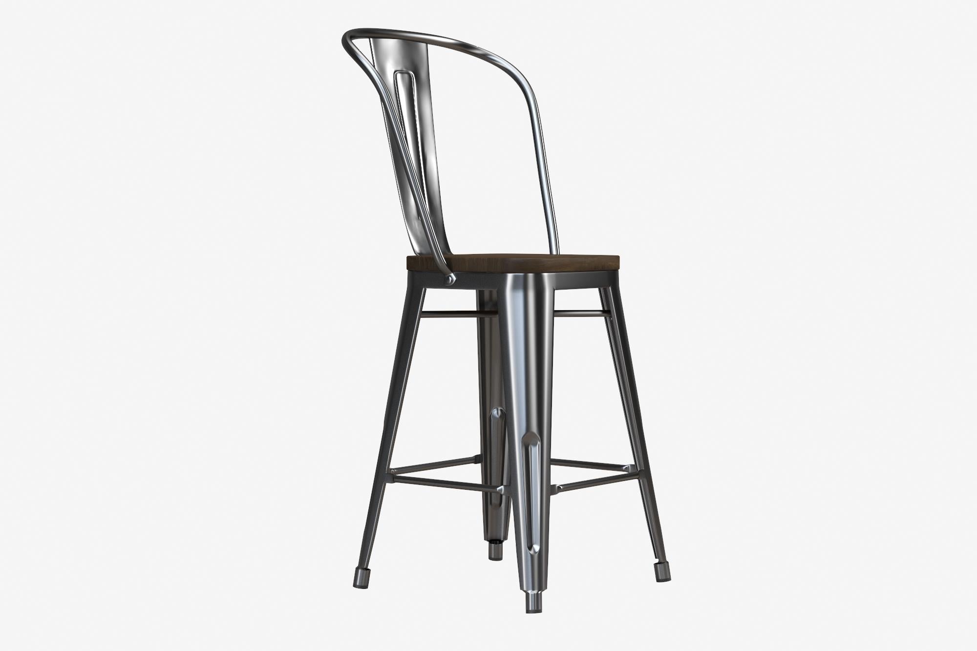 Luxor 24 Inch Metal Counter Height Bar Stool with Wood Seat, Set of 2