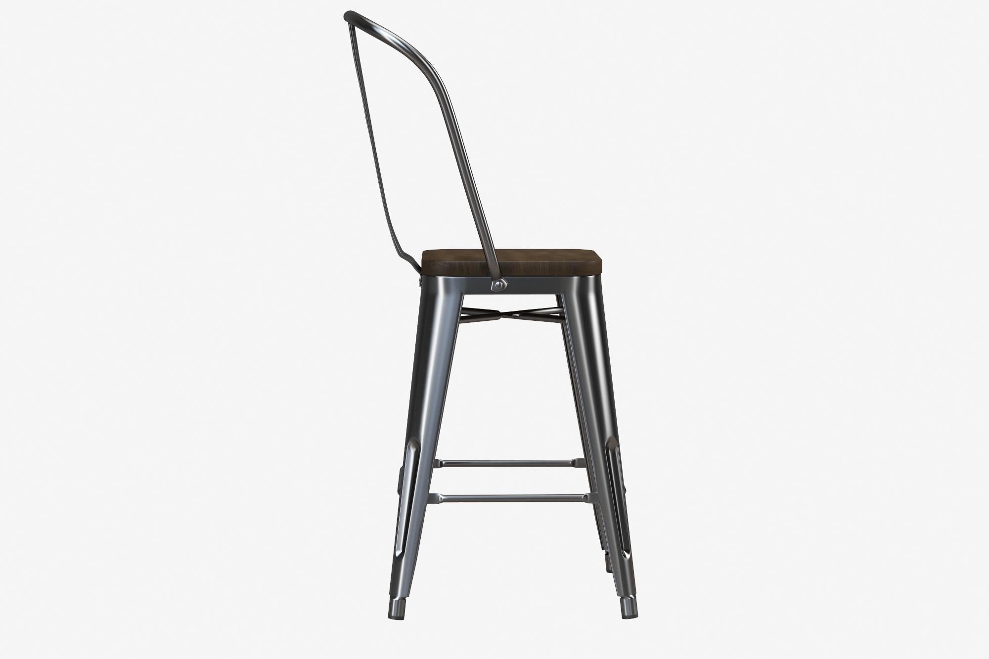 Luxor 24 Inch Metal Counter Height Bar Stool with Wood Seat, Set of 2