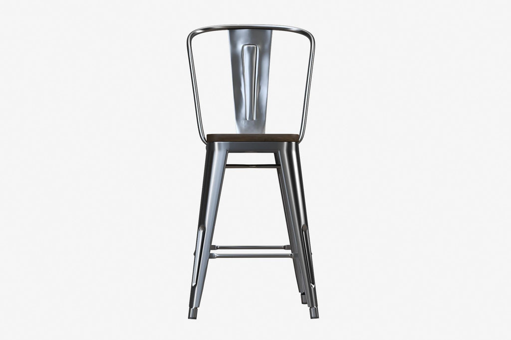 Luxor 24 Inch Metal Counter Height Bar Stool with Wood Seat, Set of 2