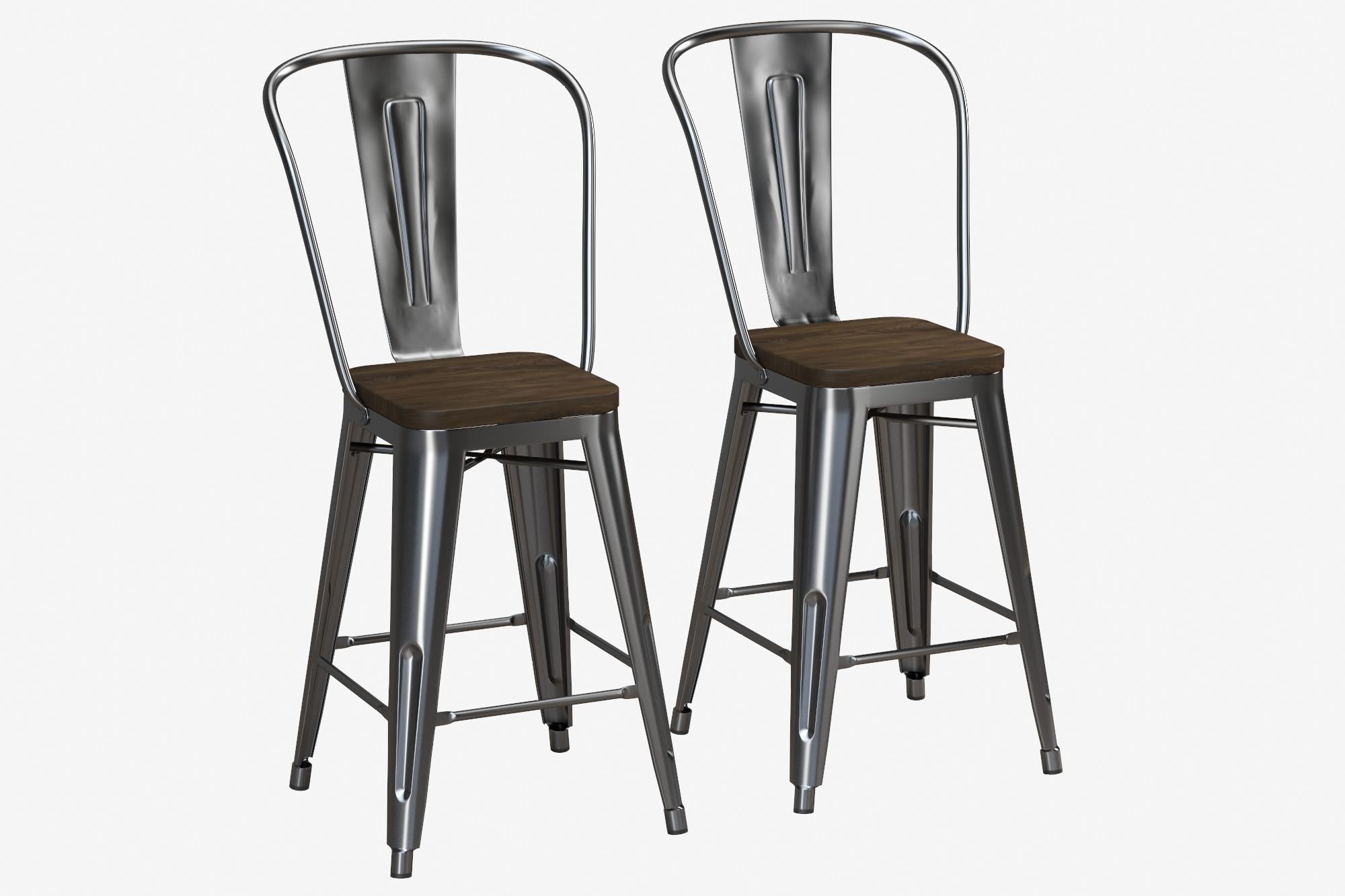 Luxor 24 Inch Metal Counter Height Bar Stool with Wood Seat, Set of 2