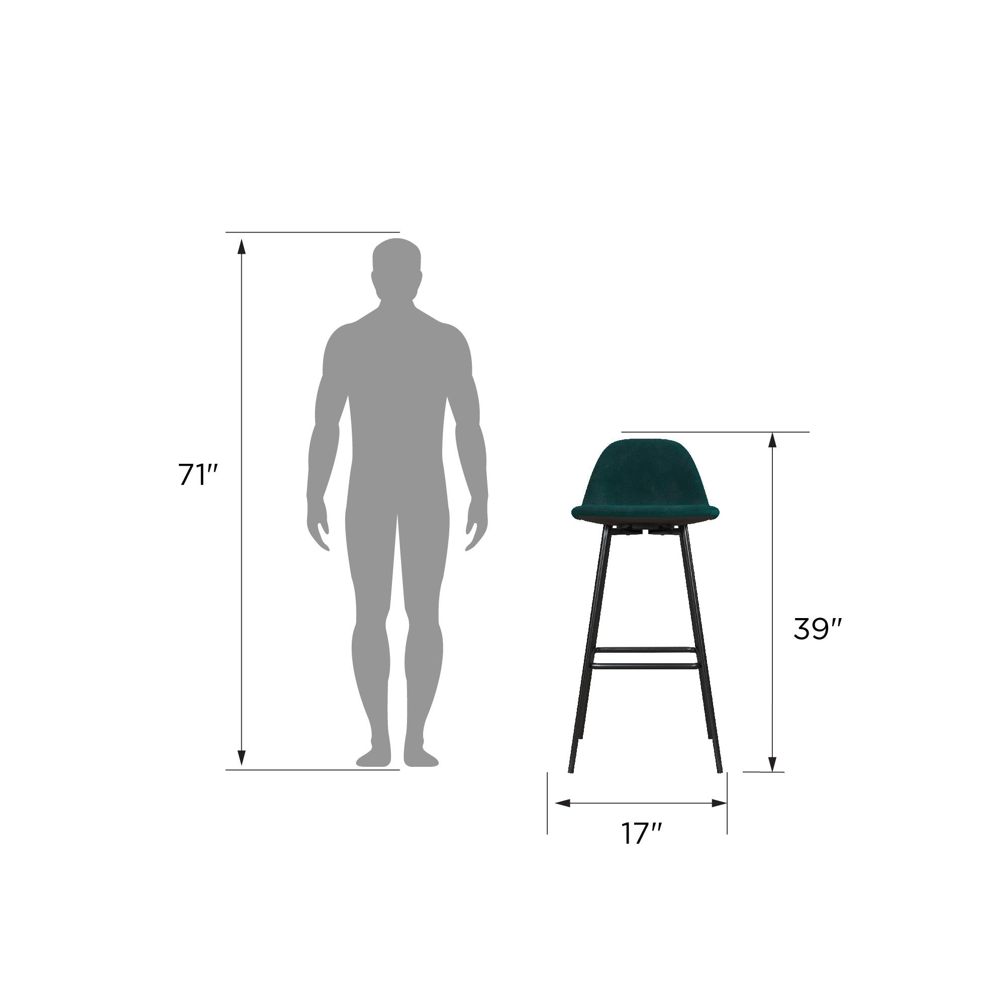 Brandon Upholstered Mid Century Modern Kitchen Bar Stool with Metal Legs