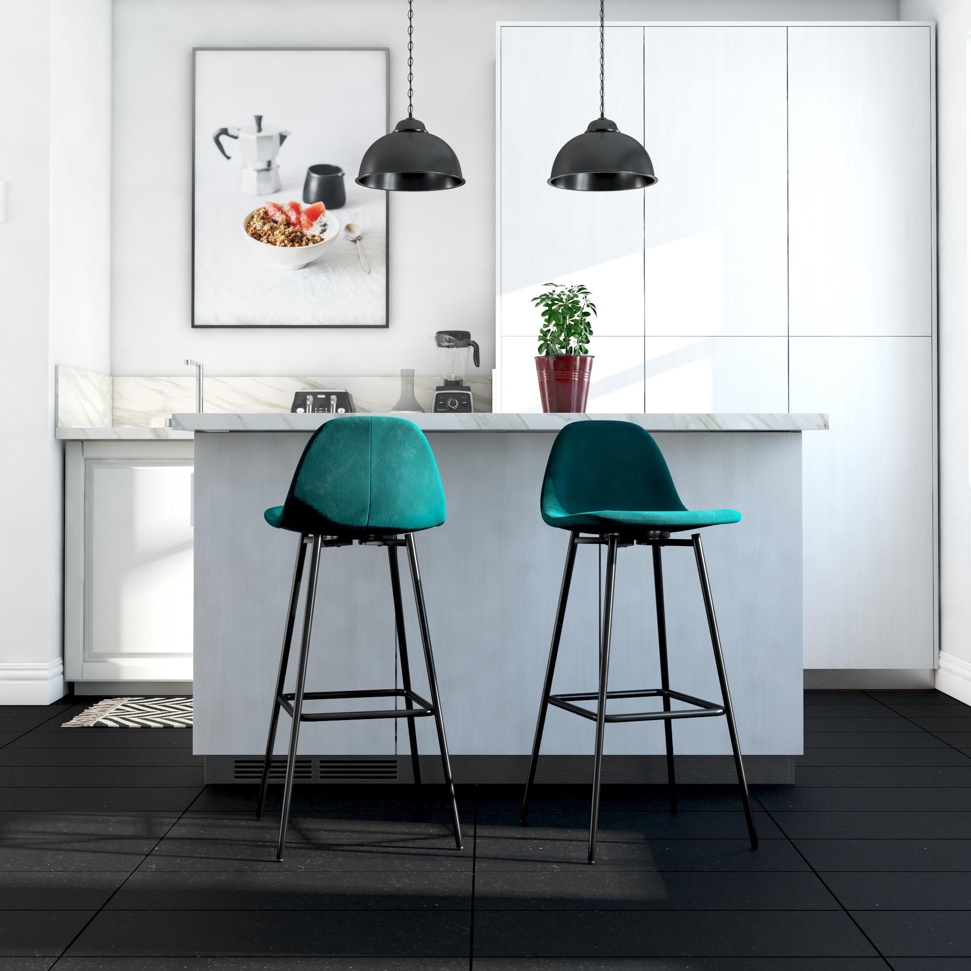 Brandon Upholstered Mid Century Modern Kitchen Bar Stool with Metal Legs